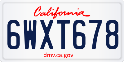 CA license plate 6WXT678