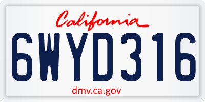 CA license plate 6WYD316