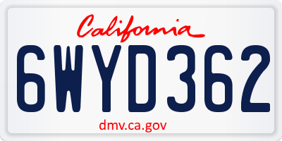 CA license plate 6WYD362