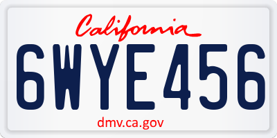CA license plate 6WYE456