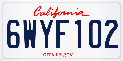 CA license plate 6WYF102