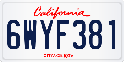 CA license plate 6WYF381