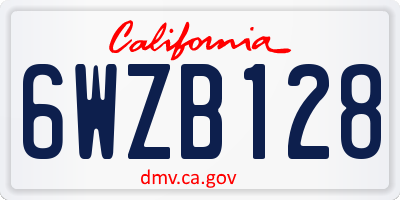 CA license plate 6WZB128