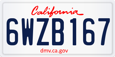 CA license plate 6WZB167