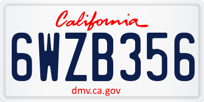 CA license plate 6WZB356