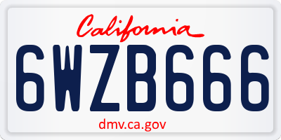 CA license plate 6WZB666