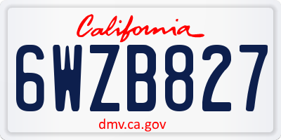 CA license plate 6WZB827