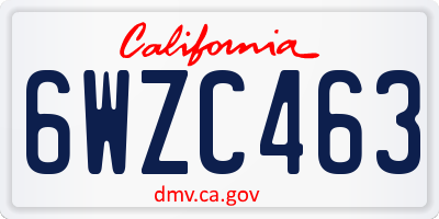 CA license plate 6WZC463