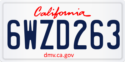 CA license plate 6WZD263