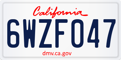 CA license plate 6WZF047