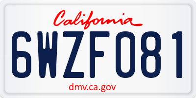 CA license plate 6WZF081
