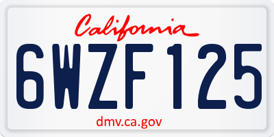 CA license plate 6WZF125