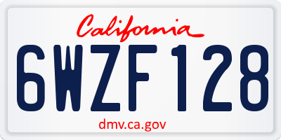 CA license plate 6WZF128