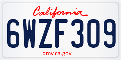 CA license plate 6WZF309