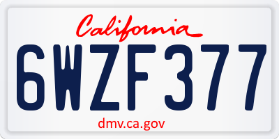 CA license plate 6WZF377