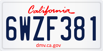 CA license plate 6WZF381