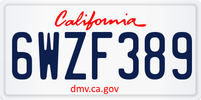 CA license plate 6WZF389