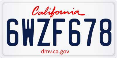 CA license plate 6WZF678