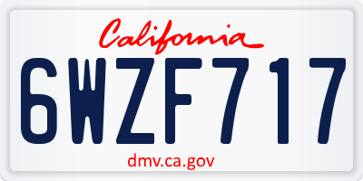 CA license plate 6WZF717
