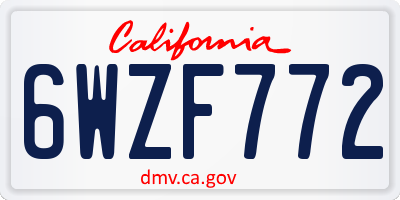 CA license plate 6WZF772