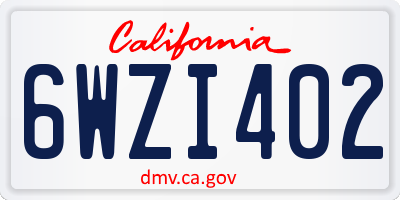 CA license plate 6WZI402