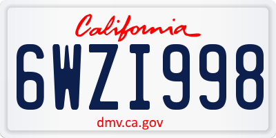 CA license plate 6WZI998