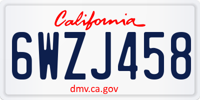 CA license plate 6WZJ458