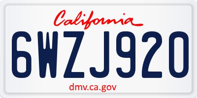 CA license plate 6WZJ920