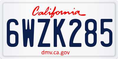 CA license plate 6WZK285