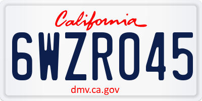 CA license plate 6WZR045
