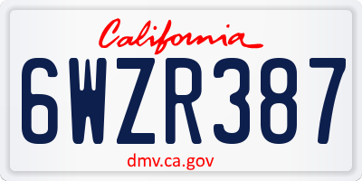 CA license plate 6WZR387