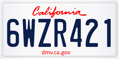 CA license plate 6WZR421
