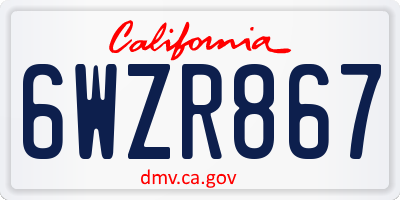 CA license plate 6WZR867