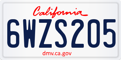 CA license plate 6WZS205