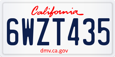 CA license plate 6WZT435