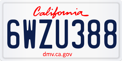 CA license plate 6WZU388