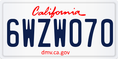 CA license plate 6WZW070