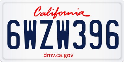 CA license plate 6WZW396