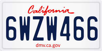 CA license plate 6WZW466