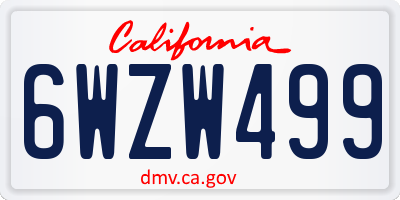 CA license plate 6WZW499