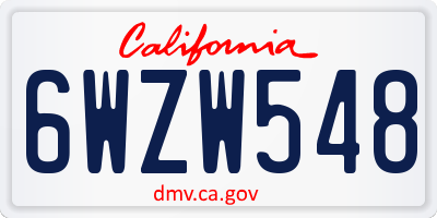 CA license plate 6WZW548