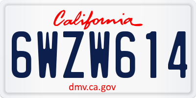 CA license plate 6WZW614