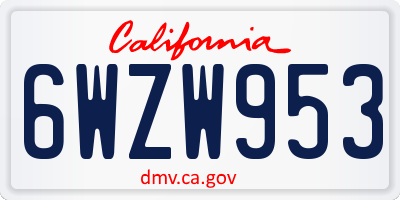 CA license plate 6WZW953