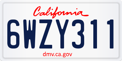 CA license plate 6WZY311