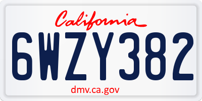 CA license plate 6WZY382