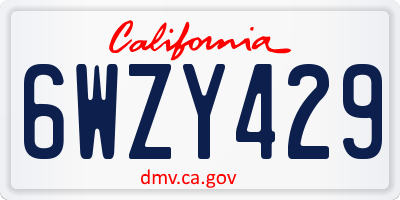 CA license plate 6WZY429