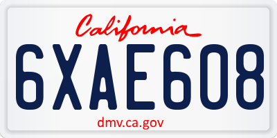 CA license plate 6XAE608