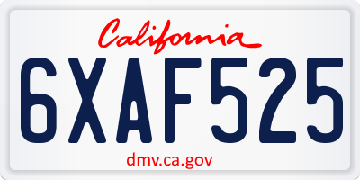 CA license plate 6XAF525