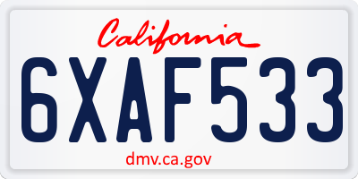 CA license plate 6XAF533