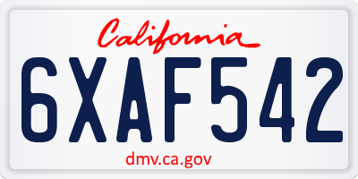 CA license plate 6XAF542